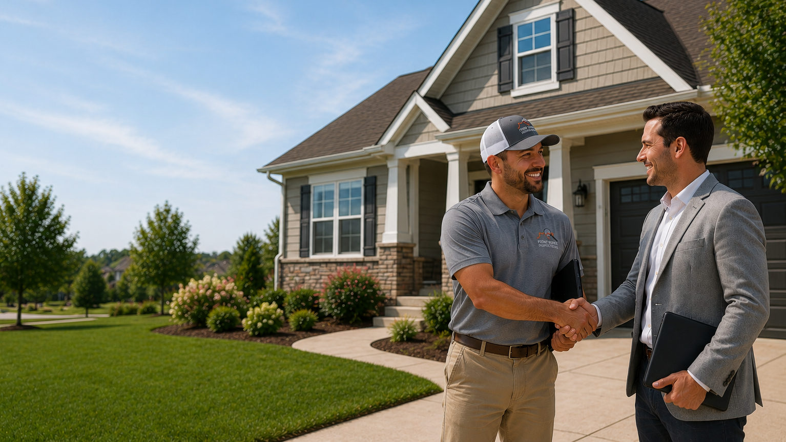 Professional home inspector reviewing a digital inspection report with home buyers in Colorado